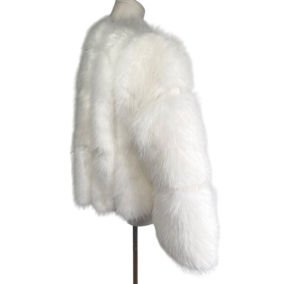 White Faux Fur Coat - Medium Size 6 Polyester Fabric & Lining - Picture 14 of 16